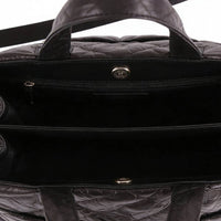 Black Quilted Weekender Bag - Open Interior with Compartments View