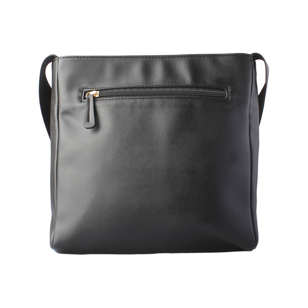 Front view of a black woven crossbody bag with a checkered leather-webbing pattern, showcasing versatile color options for wholesale.