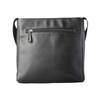 Front view of a black woven crossbody bag with a checkered leather-webbing pattern, showcasing versatile color options for wholesale.