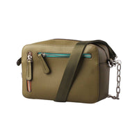 Olive Green Quilted Crossbody Bag with Contrast Zippers - Front View