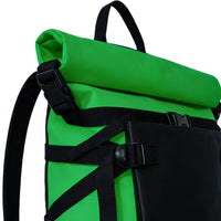 Roll Top Backpack - Green Roll Top & Black Buckle Hardware Detail View