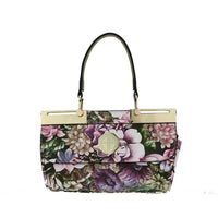 Floral Print Structured Handbag with Top Handle - Full Front View