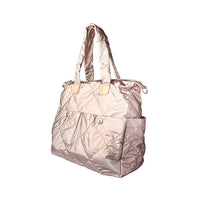 Champagne Gold Quilted Shoulder Bag with Side Pockets - Side View