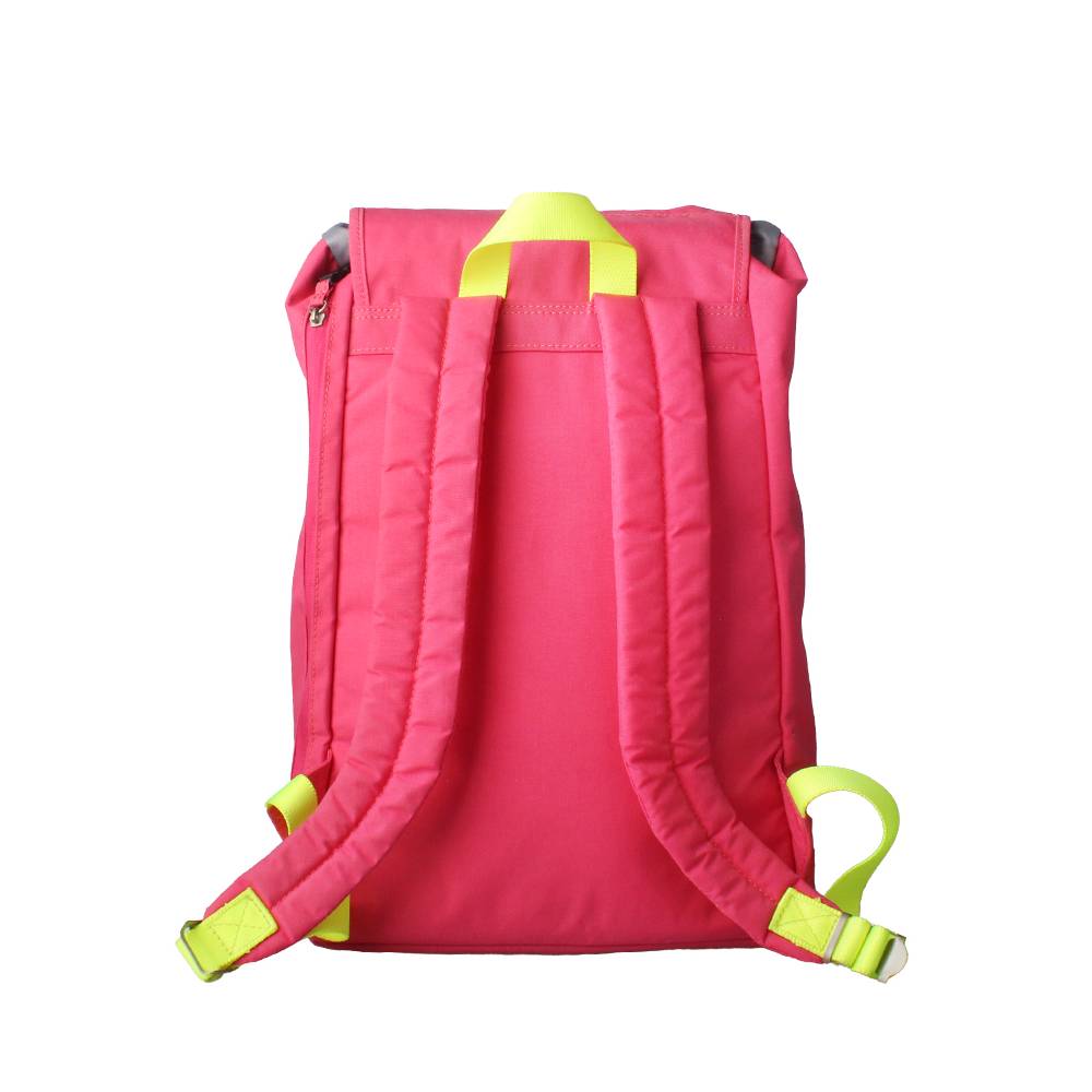 Pink Canvas Backpack - Back View with Neon Green Padded Shoulder Straps