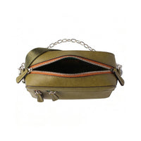 Olive Green Faux Leather Crossbody Bag - Open Interior View