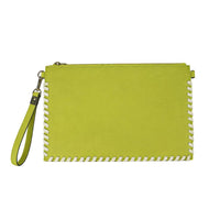 Lime Green Clutch Bag with Matching Braided Edge Stitching - Full Front View