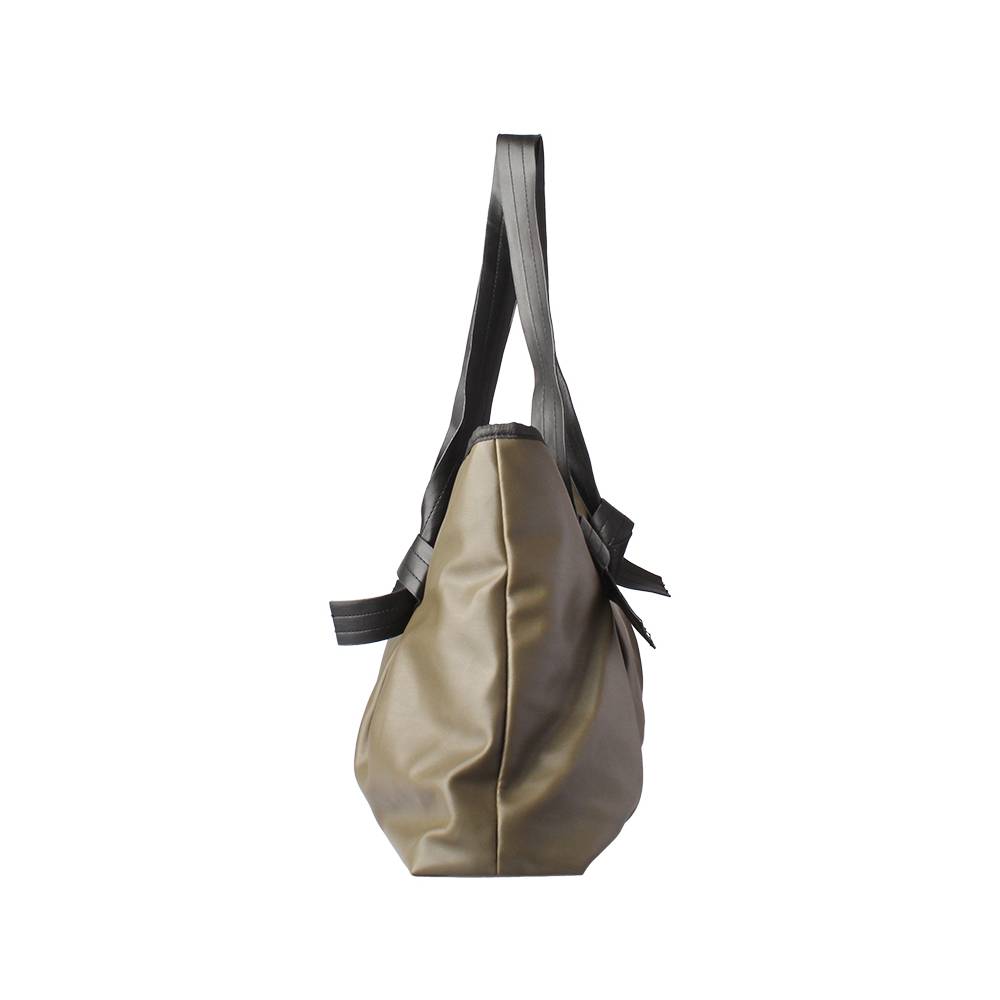 Olive Green Faux Leather Shoulder Bag - Narrow Front View