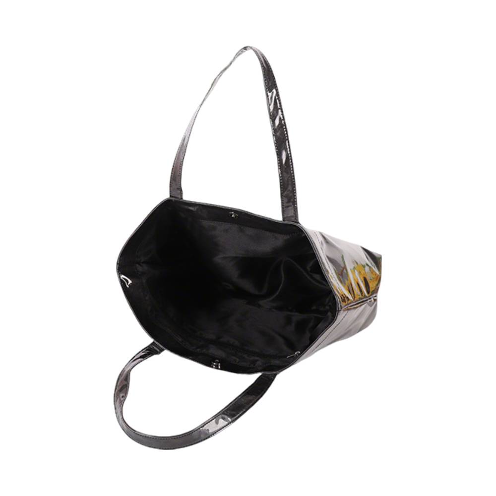 Black Patent Leather Tote Bag - Open Interior View