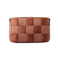 Brown Woven Checkered Flap Clutch - Front View