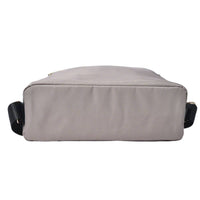 Back view of gray nylon shoulder bag with rear zipper compartment, durable multi-strap design for everyday carry.