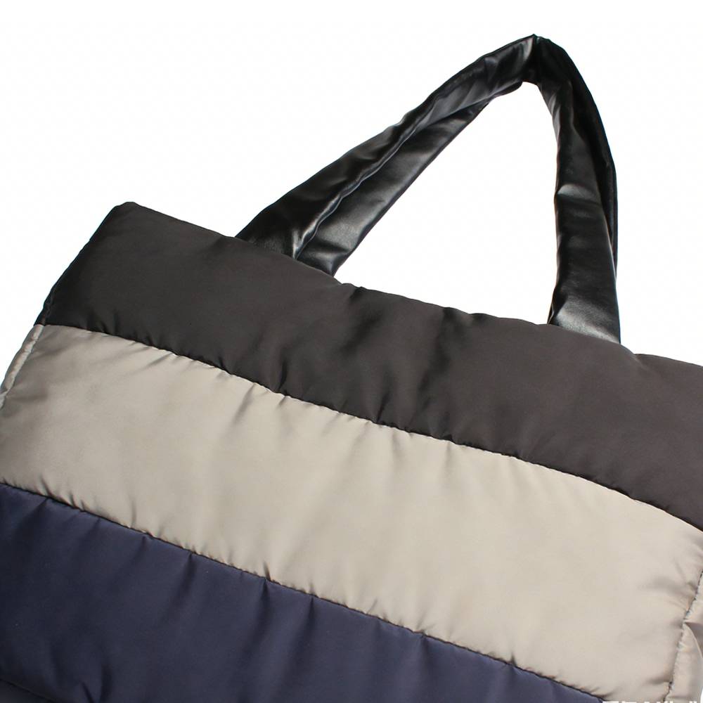 Color Block Quilted Tote Bag - Top Texture & Handle Detail View