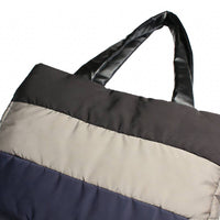 Color Block Quilted Tote Bag - Top Texture & Handle Detail View