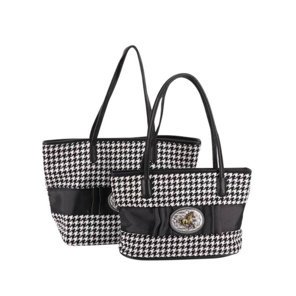 Houndstooth Tote Bags (Set of 2 Sizes) with Horse Emblem - Group View
