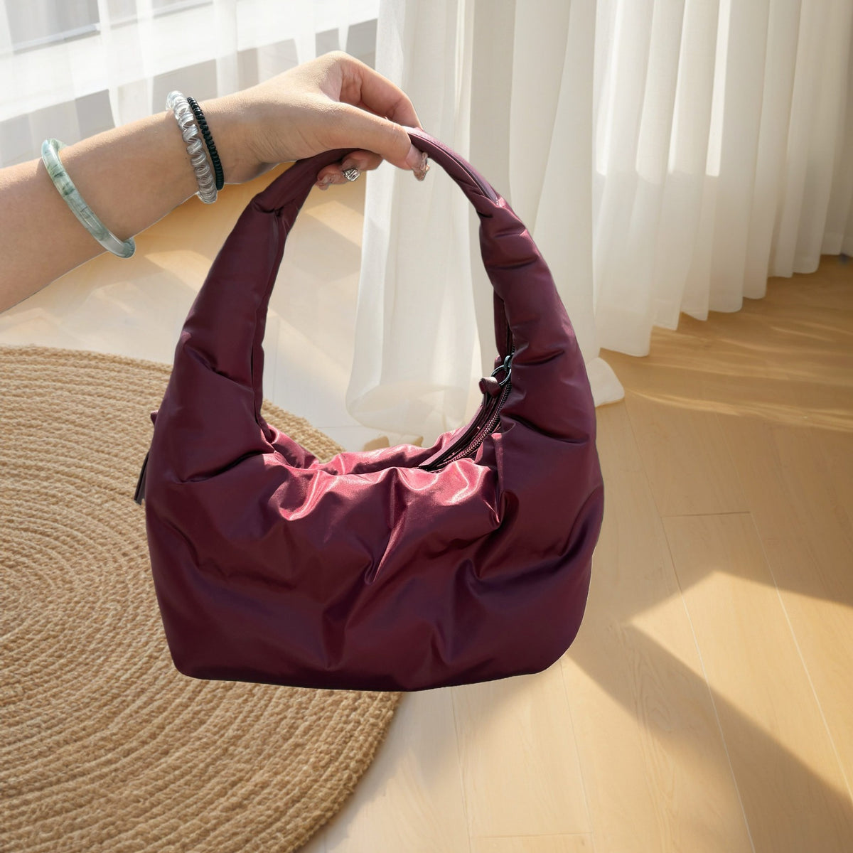 Wholesale Soft Padded Crescent Hobo Bag for Women | Lightweight Quilted Shoulder Handbag | Trendy Casual Tote Purse in Multiple Colors