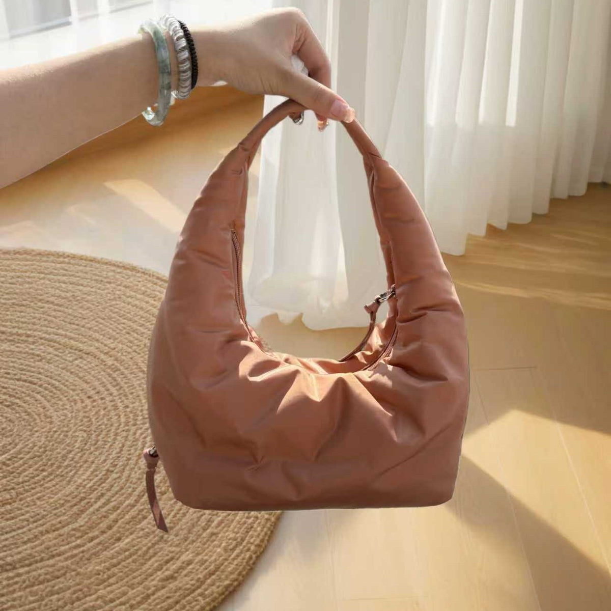 Wholesale Soft Padded Crescent Hobo Bag for Women | Lightweight Quilted Shoulder Handbag | Trendy Casual Tote Purse in Multiple Colors