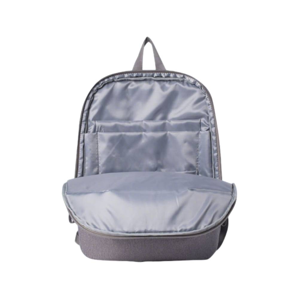 Grey Backpack - Open Interior with Organizer Compartments View