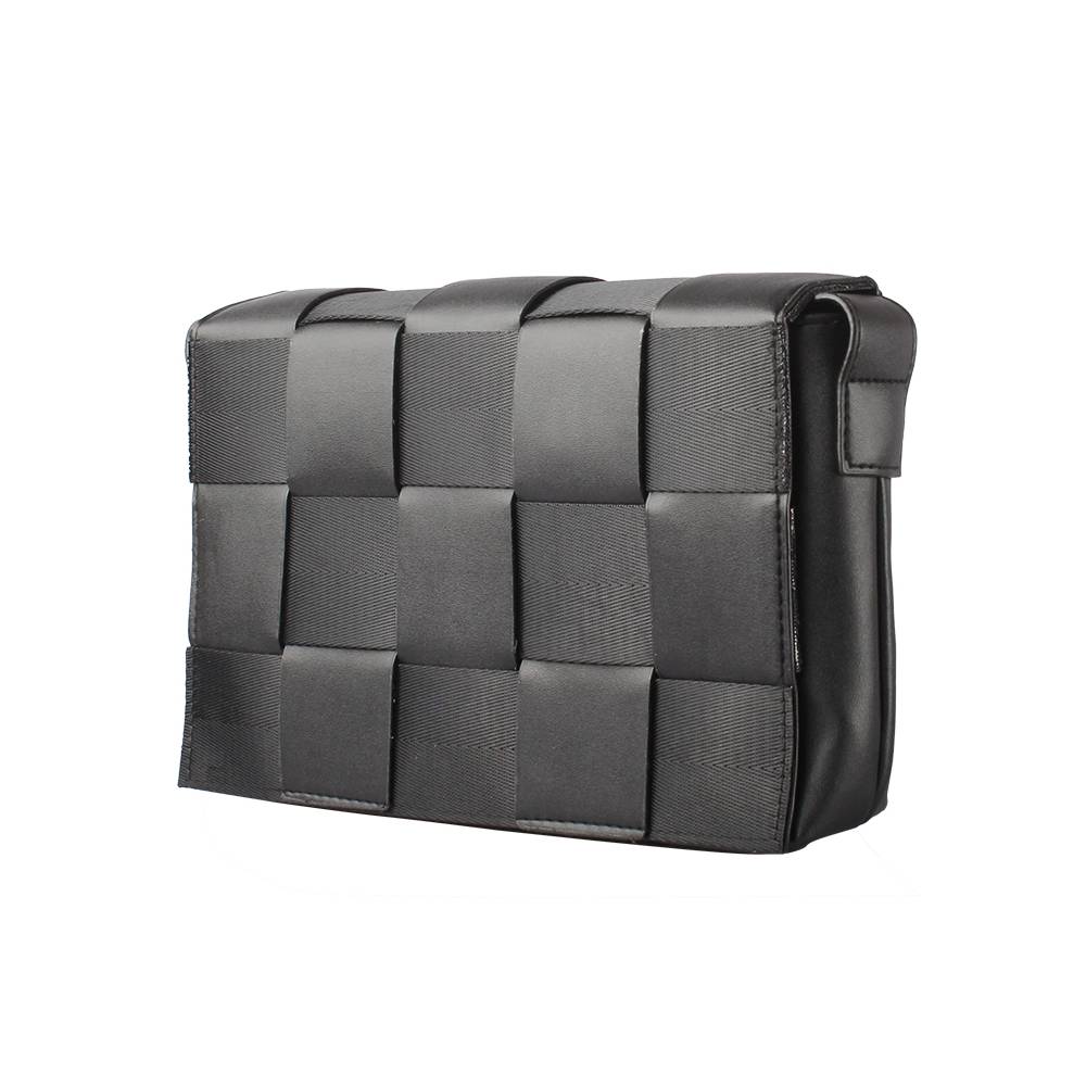 Black Woven Grid Pattern Shoulder Bag - Side Angle