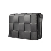 Black Woven Grid Pattern Shoulder Bag - Side Angle