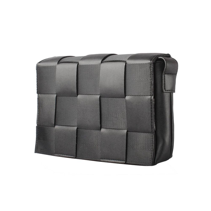 Black Woven Grid Pattern Shoulder Bag - Side Angle