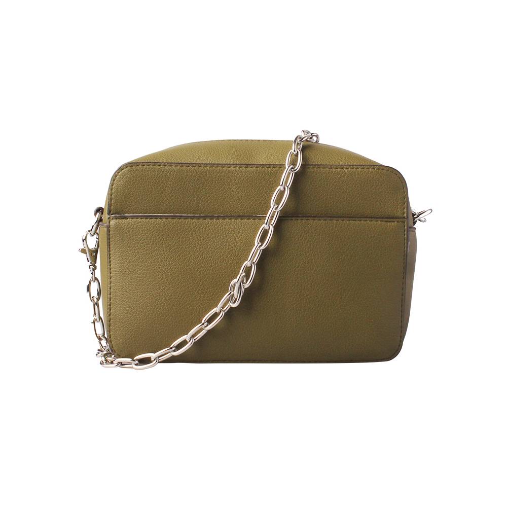 Olive Green PU Leather Crossbody Bag - Right Side Angle View