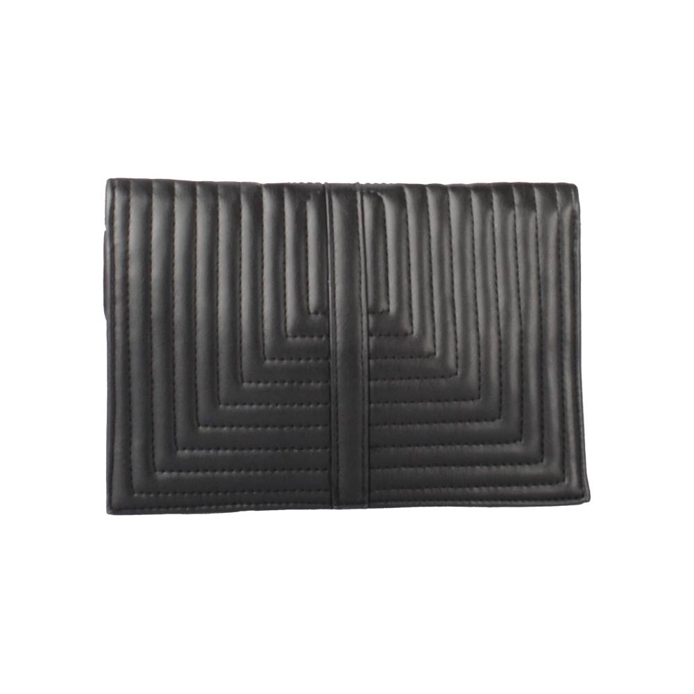 Black Quilted Geometric Pattern Clutch Bag - Front View