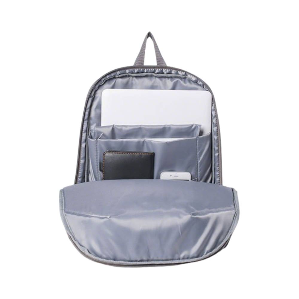 Grey Backpack - Open Interior with Laptop & Daily Essentials View