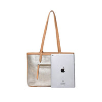 Metallic Silver Tote Bag - Size Comparison with iPad View