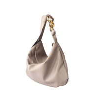 Beige Slouchy Hobo Bag with Gold Chain Detail - Side View