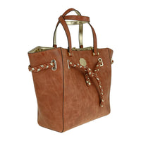 Tan Tote Bag - Left Side View with Braided Rope Accent
