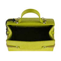 Lime Green Handbag - Open Interior View with Compartment Detail