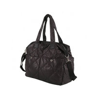 Black Quilted Duffel Bag with Detachable Shoulder Strap - Side View