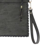 Dark Grey Clutch Bag - Braided Tassel & Wrist Strap Detail View
