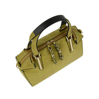 Olive Green Structured Satchel Bag with Braided Tassel Accents - Side Angle View