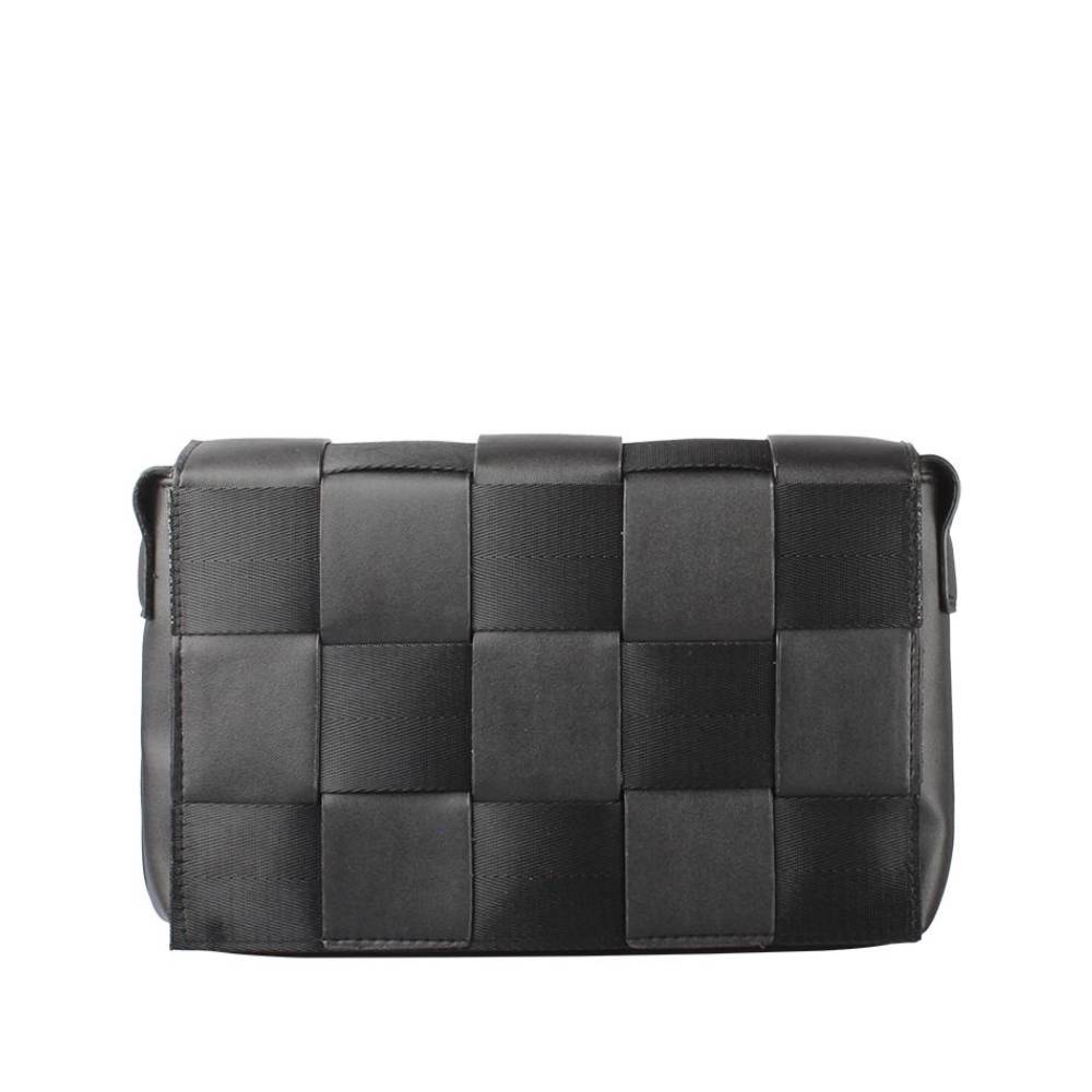 Black Woven Checkered Flap Clutch - Front View