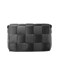 Black Woven Checkered Flap Clutch - Front View