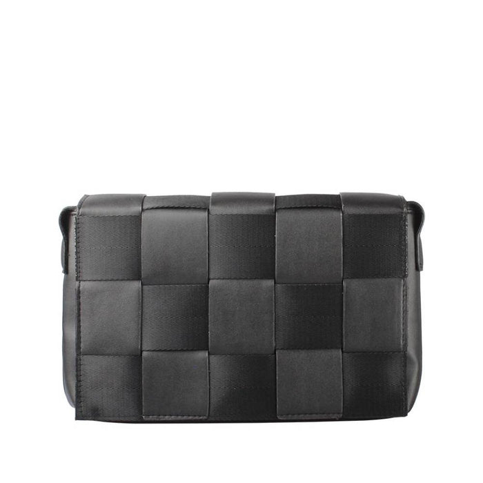 Black Woven Checkered Flap Clutch - Front View