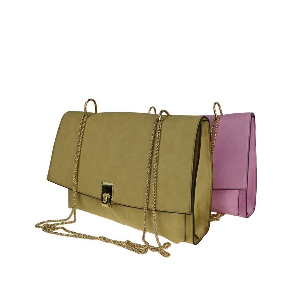 Dual Color Chain Shoulder Bags - Beige & Pink Combo View