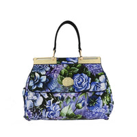 Vibrant Blue & Purple Floral Print Handbag - Full Front View
