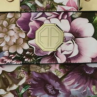 Floral Print Handbag - Gold Monogram Emblem & Floral Print Close-Up View