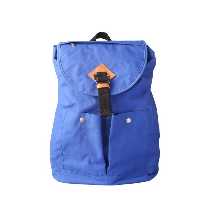 Blue Canvas Roll Top Backpack with Front Pockets - Full Front View