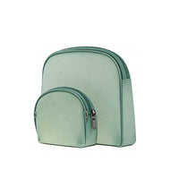 Mint green two-piece pouch set: a large structured pouch with a smaller attached mini pouch, ideal for organized travel or daily use.