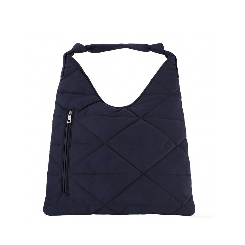 Navy Blue Padded Nylon Shoulder Bag with Exterior Zipper Pocket