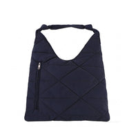 Navy Blue Padded Nylon Shoulder Bag with Exterior Zipper Pocket