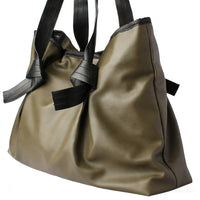 Olive Green Ruched Tote Bag with Knot Accents - Side View