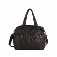 Black Quilted Padded Tote Bag with Front Pockets - Full Front View