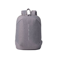 Grey Minimalist Lightweight Backpack with Branding Detail - Full Front View（灰色轻量化极简风双肩包，带品牌标识细节 - 完整正面视角）