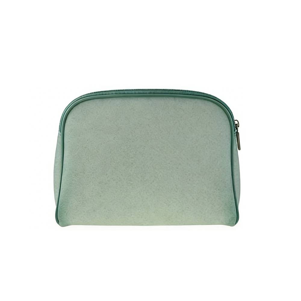 Large mint green curved-top zippered pouch with smooth texture and silver zipper pull, designed for spacious storage of essentials.