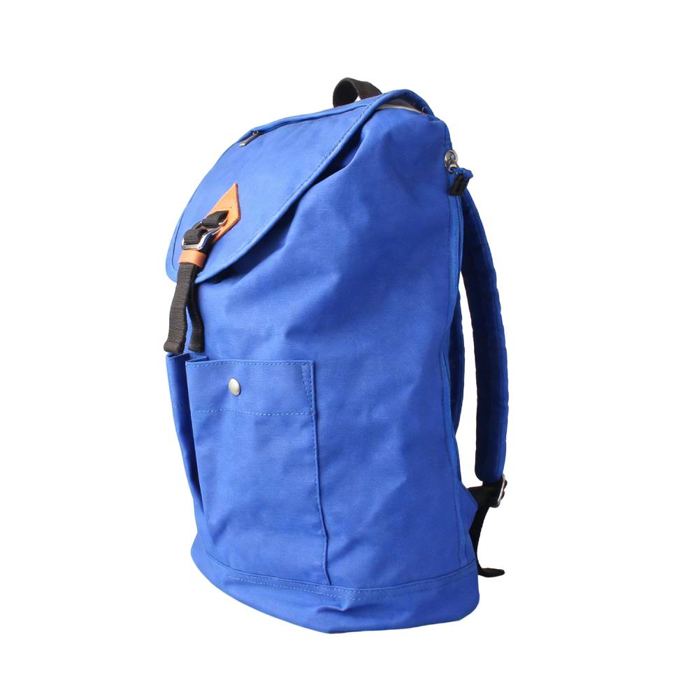Blue Canvas Backpack with Side Zipper Pocket - Left Side View