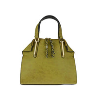 Olive Green Satchel Bag with Braided Tassel Zipper Pulls - Full Front View