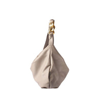 Beige Padded Hobo Bag with Gold Chain Strap - Front View